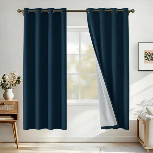 Vista 109 de Cortinas 100% opacas para dormitorio, cortinas opacas de 63 pulgadas de largo, cortinas opacas de lino para sala de estar, cortinas con ojales