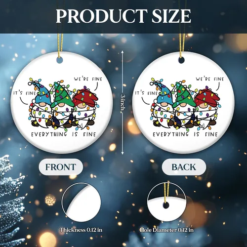 Vista 7 de Divertido adorno de gnomo 2025 – «Everything is Fine» gnomos enredados con luces – Lindo regalo de humor navideño para amigos, familiares