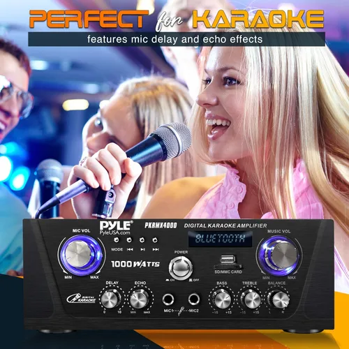 Vista 5 de Pyle Amplificador de karaoke digital Bluetooth para el hogar, receptor de audio para el hogar de 600 W con pantalla LED, ventilador