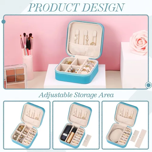 Vista 4 de Yinkin 12 piezas de mini joyero de viaje para propuesta de dama de honor, cajas de regalo pequeñas organizador de joyas de piel sintética, caja