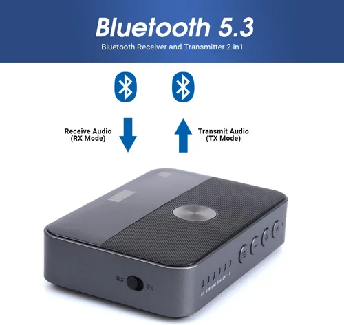 Vista 2 de August MR285 Receptor transmisor Bluetooth para AUX, RCA, óptico, coaxial y USB - Adaptador de audio Bluetooth NFC para TV, coche, auriculares