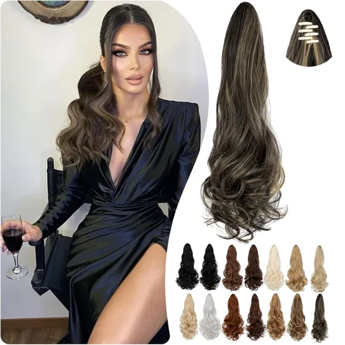 Vista 36 de Extensión de cola de caballo de 18 pulgadas, 20 pulgadas, larga, rizada, ondulada, recta, con clip, de aspecto natural, extensión de cabello