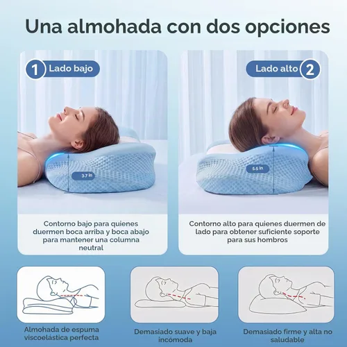 Vista 4 de Almohada cervical para aliviar el dolor de cuello y hombros, almohadas ergonómicas de espuma viscoelástica con funda de seda de hielo transpirable