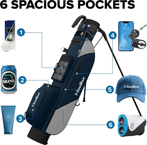 Vista 2 de Bolsa de golf ultraligera Premium Par 3 con doble correa, 6 bolsillos con cremallera para campos ejecutivos y par 3