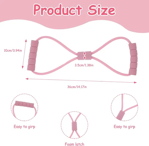 Vista 2 de Saludea - Paquete de 2 bandas de resistencia con asas para ejercicio de cuerpo completo, entrenamiento de fuerza en casa, gimnasio (rosa + morado)