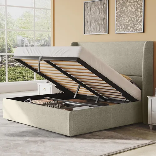Vista 14 de PaPaJet Cama de Almacenamiento con Elevación Tamaño Queen, Marco de Cama Plataforma Tapizada con Almacenamiento Hidráulico/Cabecera Moderna Gris