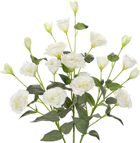 Vista 10 de Flores artificiales de seda de color blanco crema de 34.5 pulgadas, 3 piezas, flores de Eustoma Lisianthus con tallo largo, ramas de arreglo