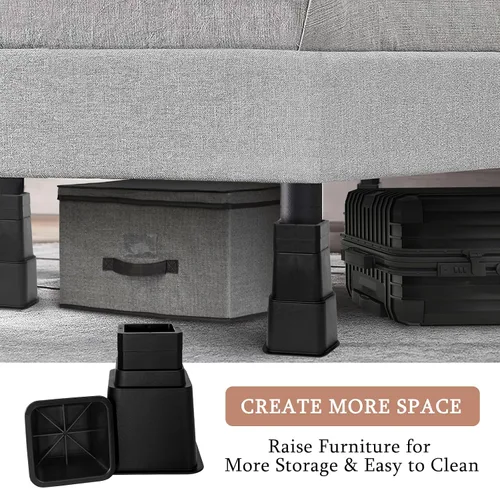 Vista 4 de 28 PCS Elevadores de Cama Ajustables de 12 Pulgadas Resistentes, Elevadores de Muebles con Elevación en Alturas de 1, 2, 3, 4, 5, 6, 7, 8, 9, 10