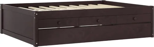 Vista 7 de Cama de plataforma individual con nido y cajones de almacenamiento, sofá cama de madera maciza con tomas de corriente y listones completamente