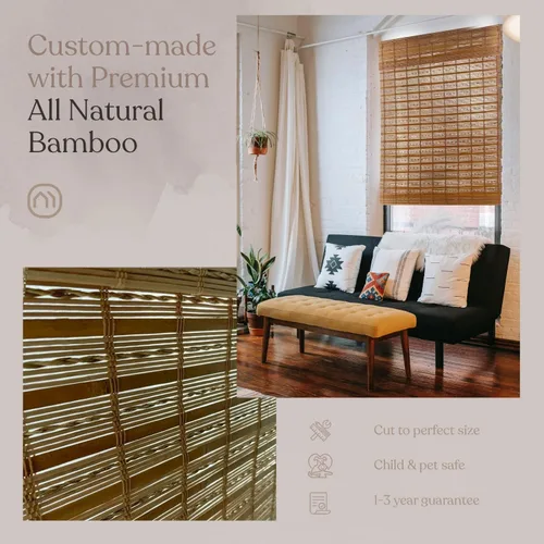 Vista 6 de MOOD Persianas de bambú personalizadas, giratorias, sin cordones, de bambú, para ventanas y puertas (tejido natural), giro de arce (transparente)