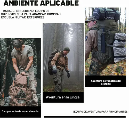 Vista 6 de Mardingtop 70L Mochila con armazón interno para caza, camping, senderismo; mochila con cubierta para la lluvia Negro