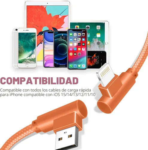Vista 4 de Cargador de iPhone de 90 grados, cable Lightning USB certificado MFi (paquete de 3 unidades de 6 pies) Cargador de nailon trenzado para iPhone