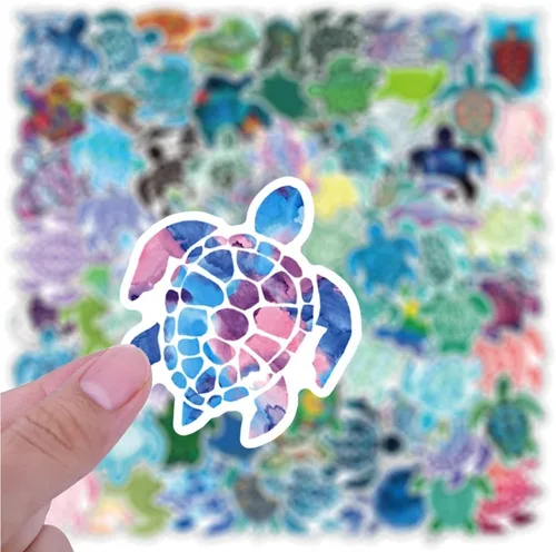 Vista 4 de 102 calcomanías de tortuga marina, lindas calcomanías de tortuga, calcomanías de vinilo impermeables para botella de agua, srapbook, laptop, funda