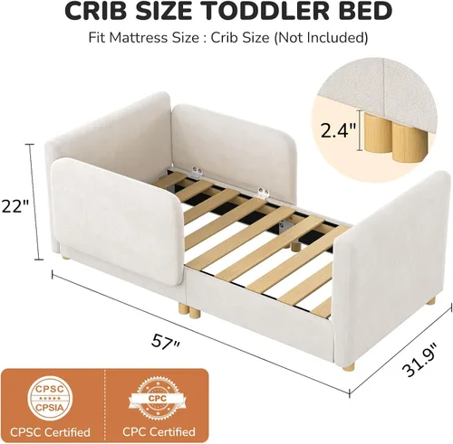 Vista 3 de DoCred Cama infantil, cama tapizada para niños y niñas Camas de suelo para niños pequeños con rieles extraíbles, cama suave de perfil bajo para B