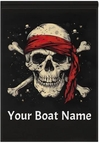 Vista 7 de Bandera de pirata de bienvenida personalizada con tu nombre, bandera de jardín de 12 x 18 pulgadas, bandera náutica de barco de doble cara, regalos