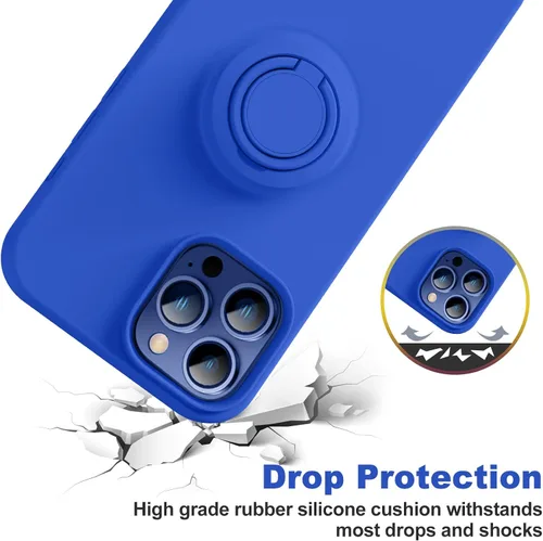 Vista 4 de Thomo Funda compatible con iPhone 14 Plus, silicona líquida suave de alta calidad a prueba de golpes, [soporte de anillo]
