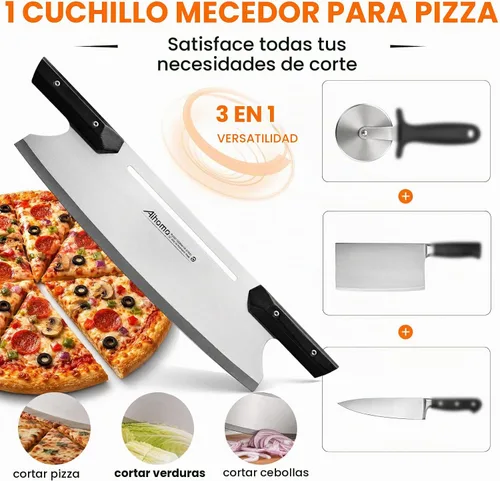 Vista 3 de Cuchilla de corte de pizza de 13 pulgadas, cuchillo de pizza japonés ultra afilado 420J1, cortador de pizza resistente con mango doble G10