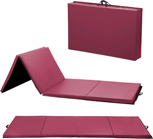 Vista 13 de Exercise Mat 2'x6'/4'x8'/4'x10' Gymnastics Mat Folding Gymnastics Tumbling Mats 1.6"-2" Thick PU Leather Yoga Mat Portable With Carrying Handles for
