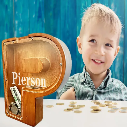 Vista 3 de Alcancía personalizada grande de madera con letras, alcancía de monedas, alcancía personalizada con nombre, puede usarse como regalo de Navidad