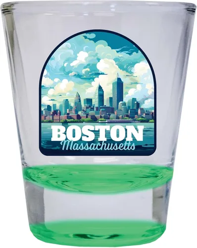 Vista 5 de Boston Massachusetts A Souvenir - Vaso de chupito redondo de 1.5 onzas, color azul, paquete de 2