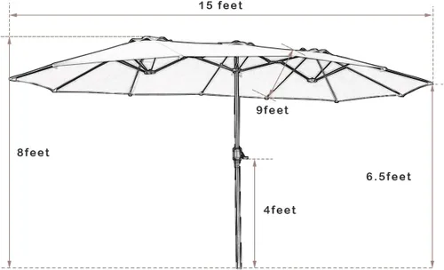 Vista 5 de Tangkula Sombrilla de patio de 15 pies de doble cara para mesa de mercado al aire libre con manivela (beige)