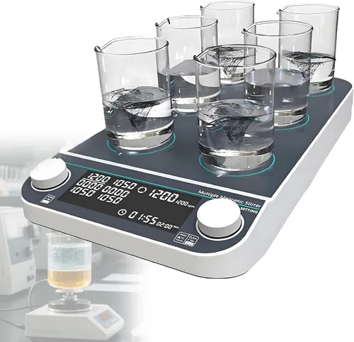 Vista 7 de 4P,Magnetic Stirrer with LED Display, Heated Magnetic Stirring Plate Laboratory Stirrer, Suitable for Research and School Laboratories