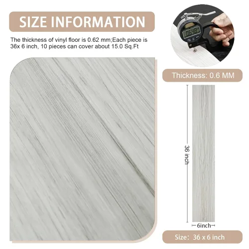 Vista 6 de Azulejos de suelo para despegar y pegar, suelo de tablones de vinilo blanco (Ash White)