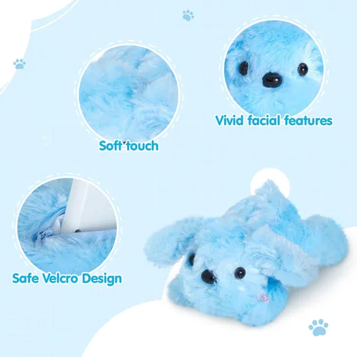Vista 6 de WEWILL Cachorro azul iluminado de 10 pulgadas con luz LED con luz nocturna colorida, juguete de peluche suave, regalo para niños en Navidad