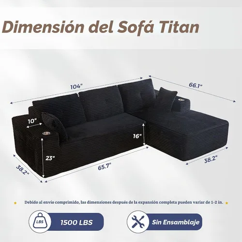 Vista 2 de MAXYOYO - Sofá deshuesado, sofá seccional en forma de L de 104 pulgadas, diván orientado hacia la derecha