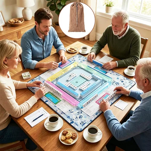 Vista 8 de Mahjong - Bolsa de terciopelo con 4 compartimentos protectores individuales marrón camello