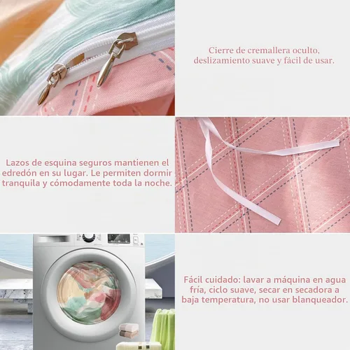 Vista 2 de juego de funda de edredón de 4 piezas - 100 % algodón, juego de funda de edredón de confort, incluye una funda de edredón, una sábana bajera