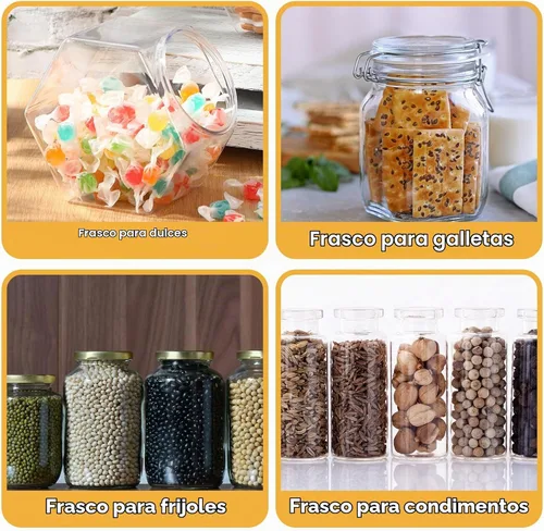 Vista 5 de Dandat 18 tarros de plástico con forma hexagonal para galletas con tapa de 28 onzas, tarro transparente de boca ancha para galletas, dulces