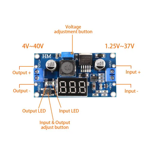Vista 6 de 2 convertidores DC Buck LM2596s, regulador de voltaje ajustable de CC a CC reductor, módulo de potencia de 36 V, 24 V, 12 V a 5 V, 2 A