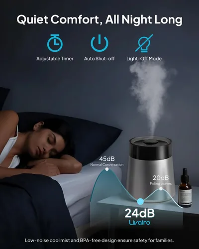 Vista 5 de Humidificador ultrasónico de vapor frío de acero inoxidable de 7L para dormitorio y habitación grande, llenado superior, ultra silencioso 24 dB, 3