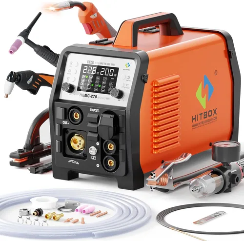 Vista 9 de HITBOX 140A MIG Soldador 110V/220V, Soldador de núcleo de flujo/Stick ARC/Lift Tig/Spool Gun 4 en 1 Máquina de soldadura Mig sin gas con pantalla