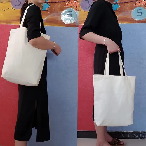 Vista 2 de Veyist 2 bolsas de lona grandes reutilizables, bolsas de lona multiusos en blanco, adecuadas para proyectos de bricolaje, comestibles, compras.