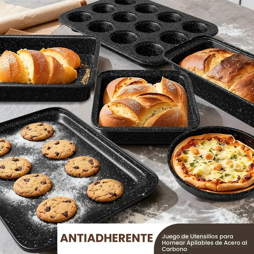 Vista 4 de Juego de ollas y sartenes antiadherentes, juego de 31 piezas de batería de cocina y de horneado para inducción, juego de sartenes de cocina