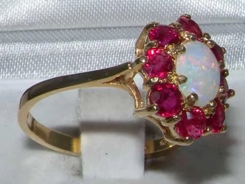 Vista 3 de Anillo de oro amarillo de 14 quilates con ópalo auténtico y rubí para mujer