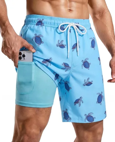 Vista 14 de Bañador para hombre con forro de compresión de 7 pulgadas B-rayas azul-blancas