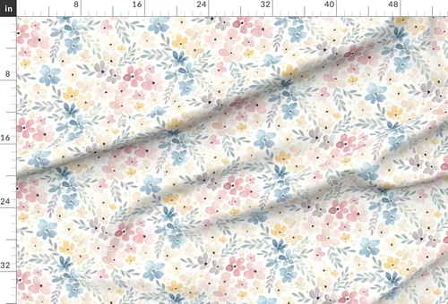 Vista 2 de Spoonflower Tela - Flores florales caprichosas de acuarela naturaleza botánica rosa azul pastel impreso en tela de gasa Fat Quarter - Costura