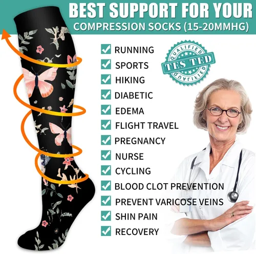 Vista 54 de Paquete de 3 pares de calcetines de compresión médica para mejorar la circulación de mujeres y hombres, para correr, hacer deporte y amamantar