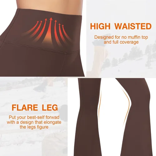Vista 4 de Hi Clasmix Leggings con forro polar para mujer Leggings de invierno acampanados térmicos cálidos con corte cruzado para entrenamiento, senderismo
