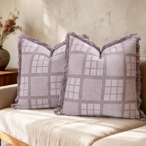 Vista 8 de Juego de 2 fundas de almohada de algodón con diseño de gofre de 24 x 24 pulgadas, fundas decorativas cuadradas europeas decorativas para sofá