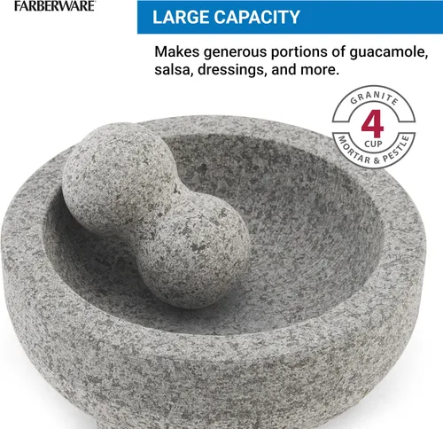 Vista 3 de Farberware Molcajete profesional de granito molcajete y molinillo de piedra de mortero, 4 tazas