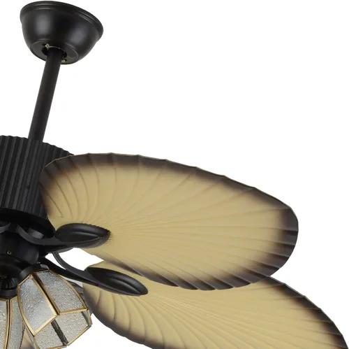 Vista 5 de Ventiladores de techo tropicales con luz de 52 pulgadas, hoja de palmera, aspas de madera, lámpara de araña con control remoto y cadena de tracción