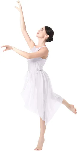 Vista 3 de Vestido de baile lírico para mujer, diseño de flor halter, disfraz de baile contemporáneo, vestido de ballet para adultos