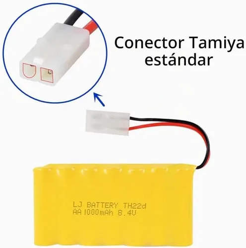 Vista 3 de Batería recargable AA de 8.4V 1000mAh NI-CD con conector Tamiya estándar para RC Car RC Truck Tank 2 Pack con cargador USB