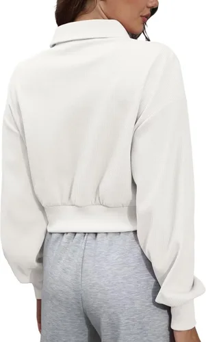 Vista 2 de Sudadera corta con media cremallera para mujer, trajes de otoño para entrenamiento