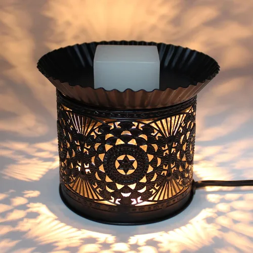 Vista 7 de CVHOMEDECO. Calentador eléctrico de cera derretida, calentador de metal con recortes, calentador de velas decorativo para velas perfumadas, cera
