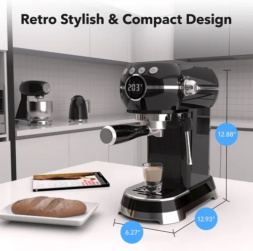 Vista 7 de HBN Máquina Compacta de Espresso de 20 Bar con Espumador de Leche, Tanque de Agua Extraíble de 27oz para Espacios Pequeños, Cafetera Casera